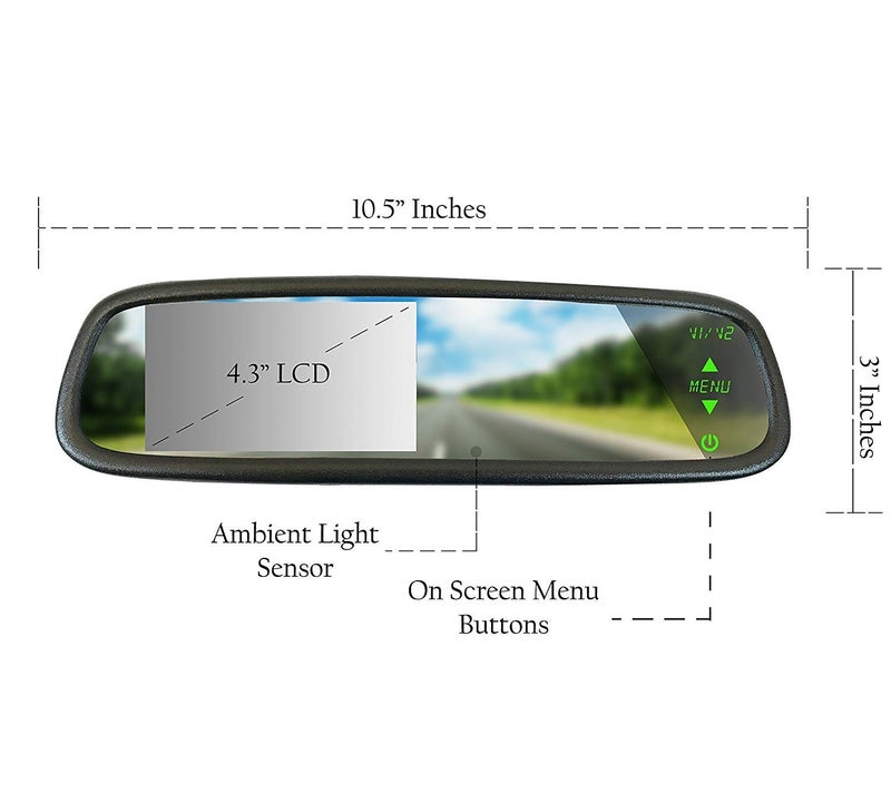 Master Tailgaters 10.5" OEM Rear View Mirror with 4.3" LCD Screen | Slim Mirror| Rearview Universal Fit | Auto Adjusting Brightness LCD | Anti Glare | Full Replacement - Image 3